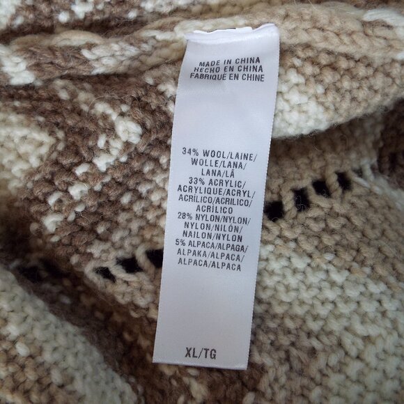 Vintage Lucky Brand Chevron Wool Alpaca Blend Belted Pointelle Cardigan Size XL - Picture 8 of 9